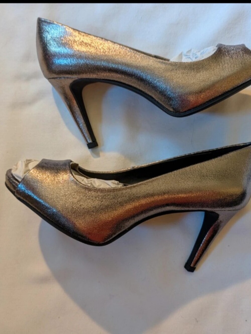 Bandalinos Metallic Peep-Toe High Heels - Women's Elegant Evening Pumps